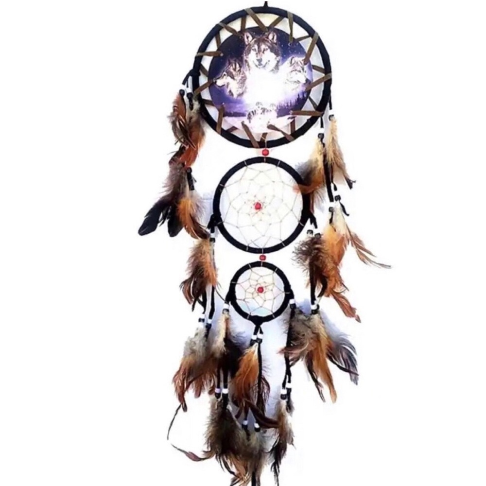 Black and Brown Wolf Dreamcatcher Wall Decor